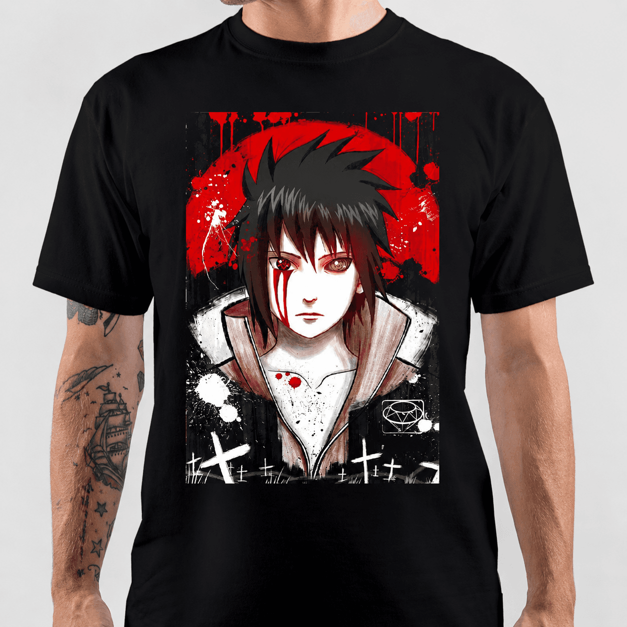 Sasuke Tee — Naruto, 220 GSM ring-spun cotton · ribbed collar