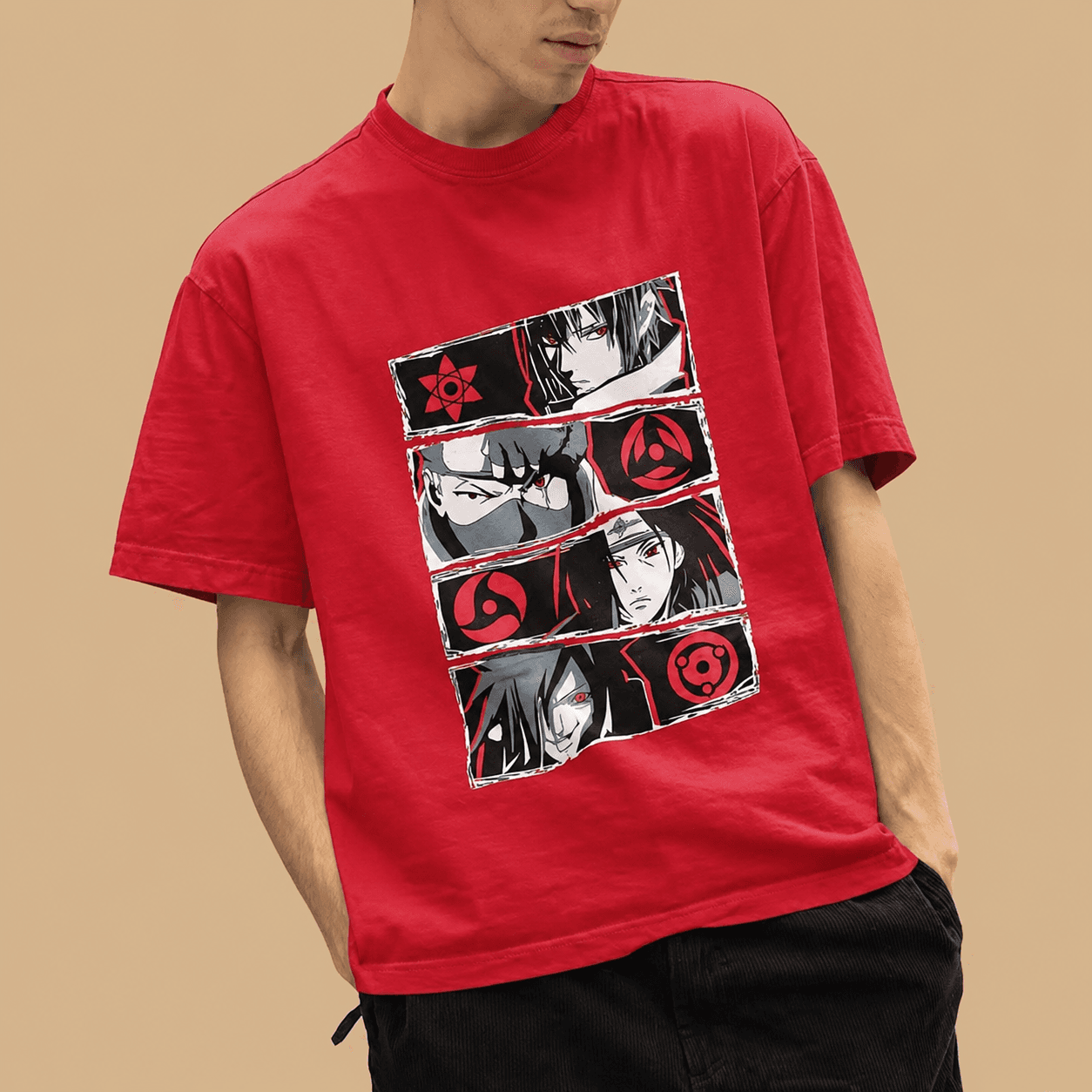 Sharingan Tee — Naruto, 200 GSM combed cotton · side-seamed